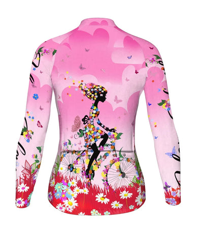 Customized Funny Women's Thermal Fleece Cycling Jersey Long Sleeve