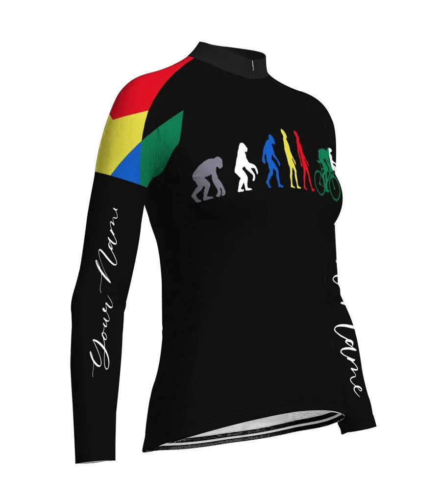 Customized Funny Women's Thermal Fleece Cycling Jersey Long Sleeve