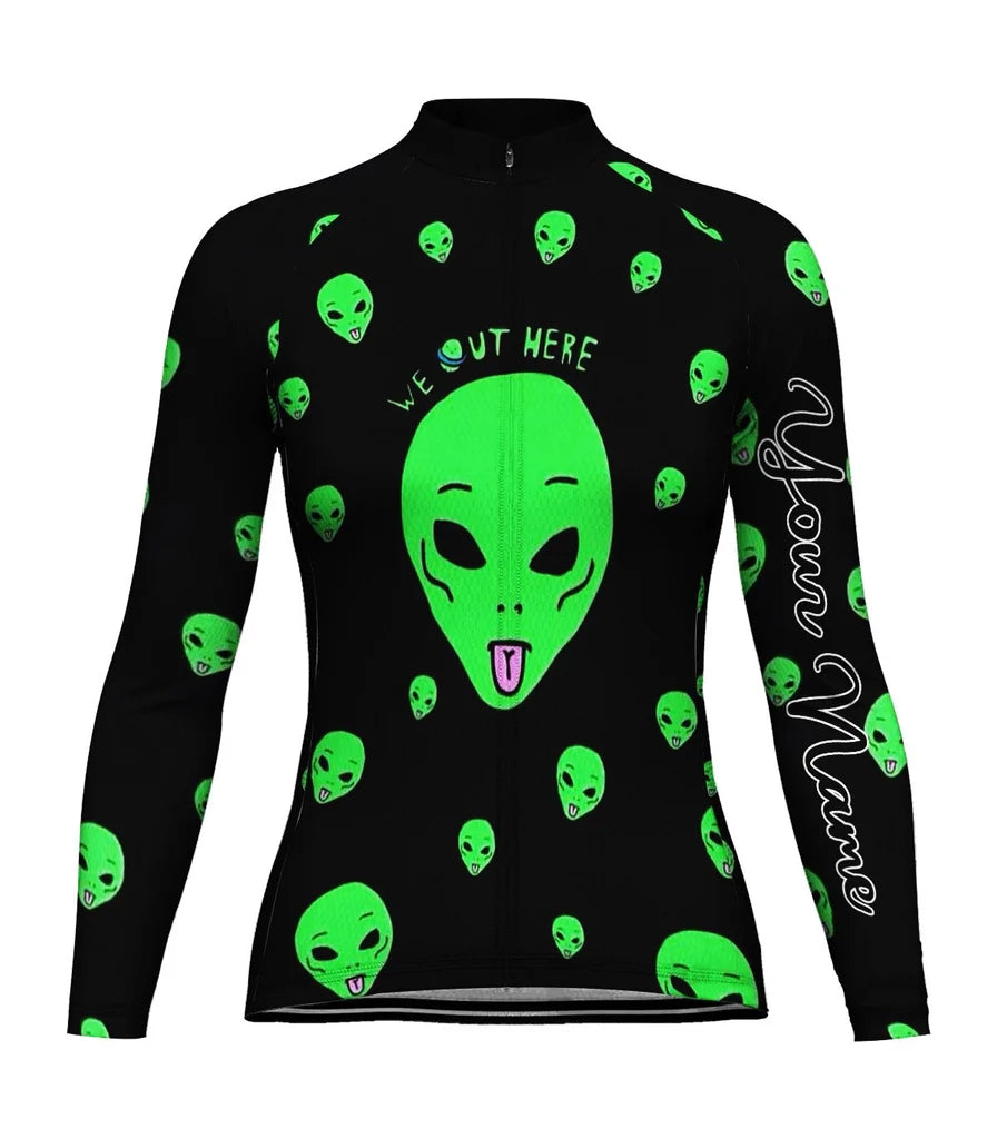 Customized Funny Women's Thermal Fleece Cycling Jersey Long Sleeve