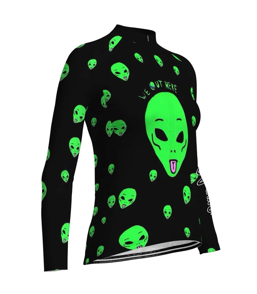 Customized Funny Women's Thermal Fleece Cycling Jersey Long Sleeve