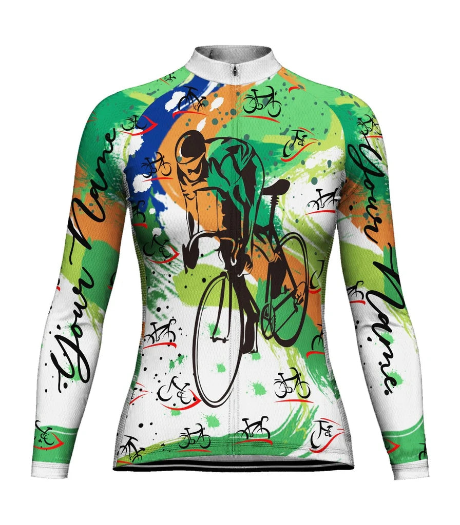 Customized Funny Women's Thermal Fleece Cycling Jersey Long Sleeve