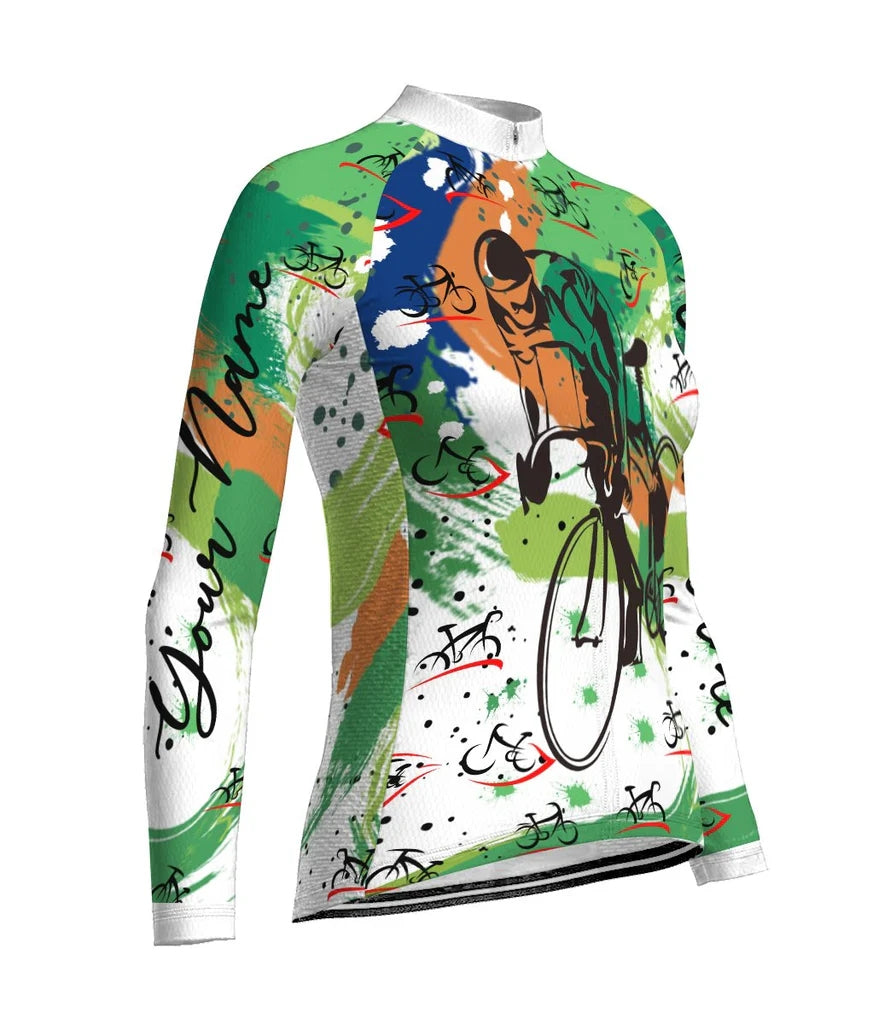 Customized Funny Women's Thermal Fleece Cycling Jersey Long Sleeve