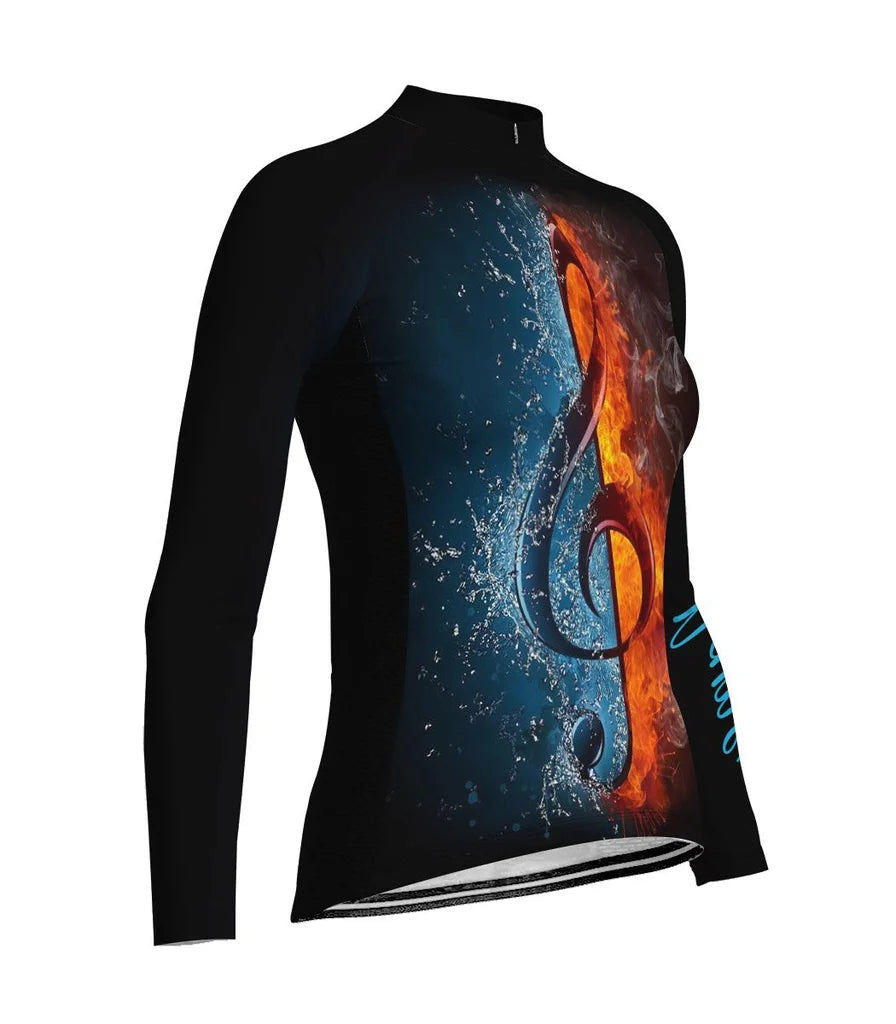 Customized Funny Women's Thermal Fleece Cycling Jersey Long Sleeve