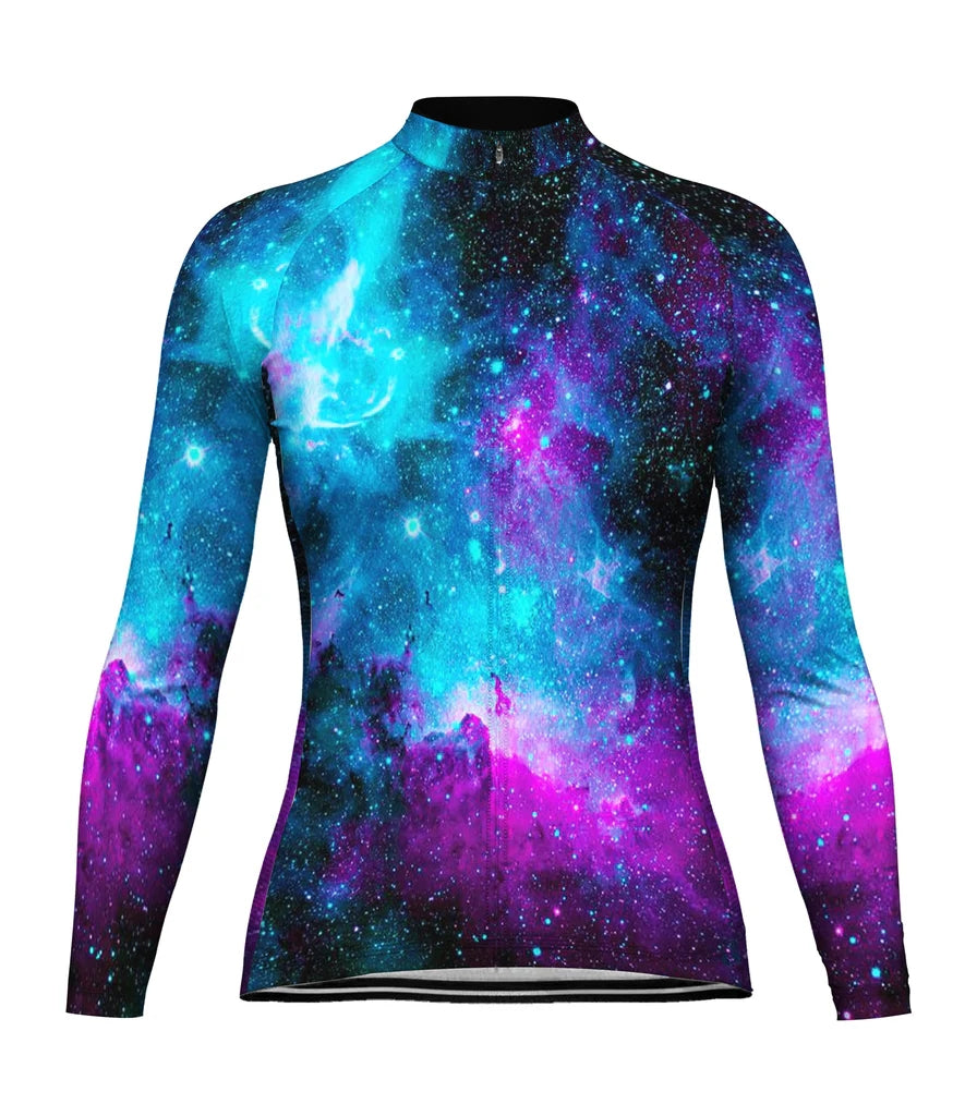 Customized Galaxy Women's Thermal Fleece Cycling Jersey Long Sleeve