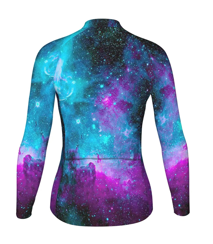 Customized Galaxy Women's Thermal Fleece Cycling Jersey Long Sleeve