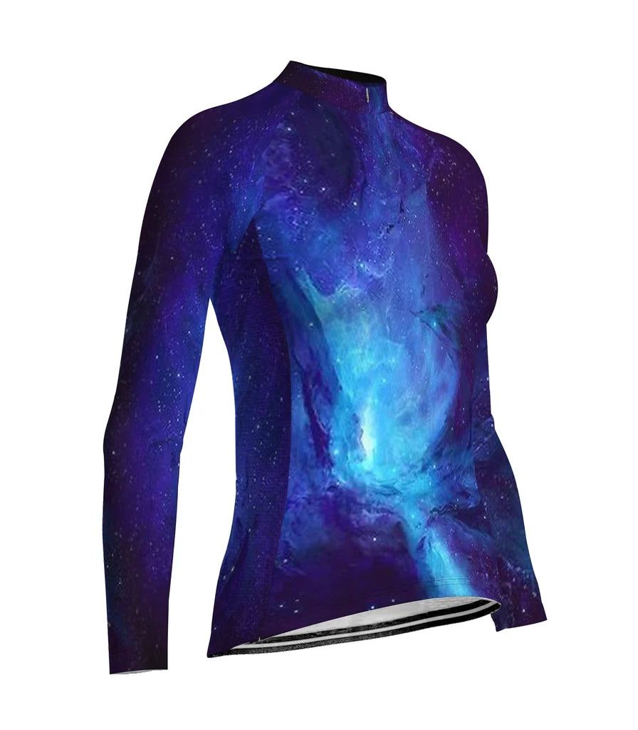Customized Galaxy Women's Thermal Fleece Cycling Jersey Long Sleeve