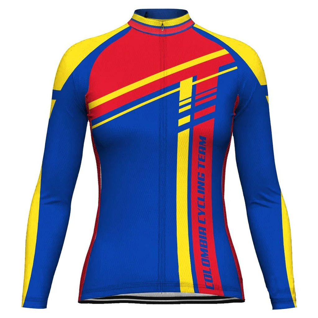 Customized Colombian Women's Thermal Fleece Cycling Jersey Long Sleeve