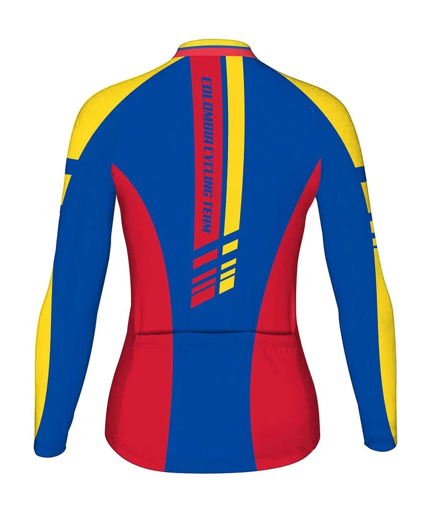 Customized Colombian Women's Thermal Fleece Cycling Jersey Long Sleeve
