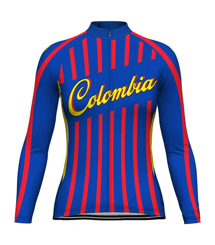 Customized Colombian Women's Thermal Fleece Cycling Jersey Long Sleeve