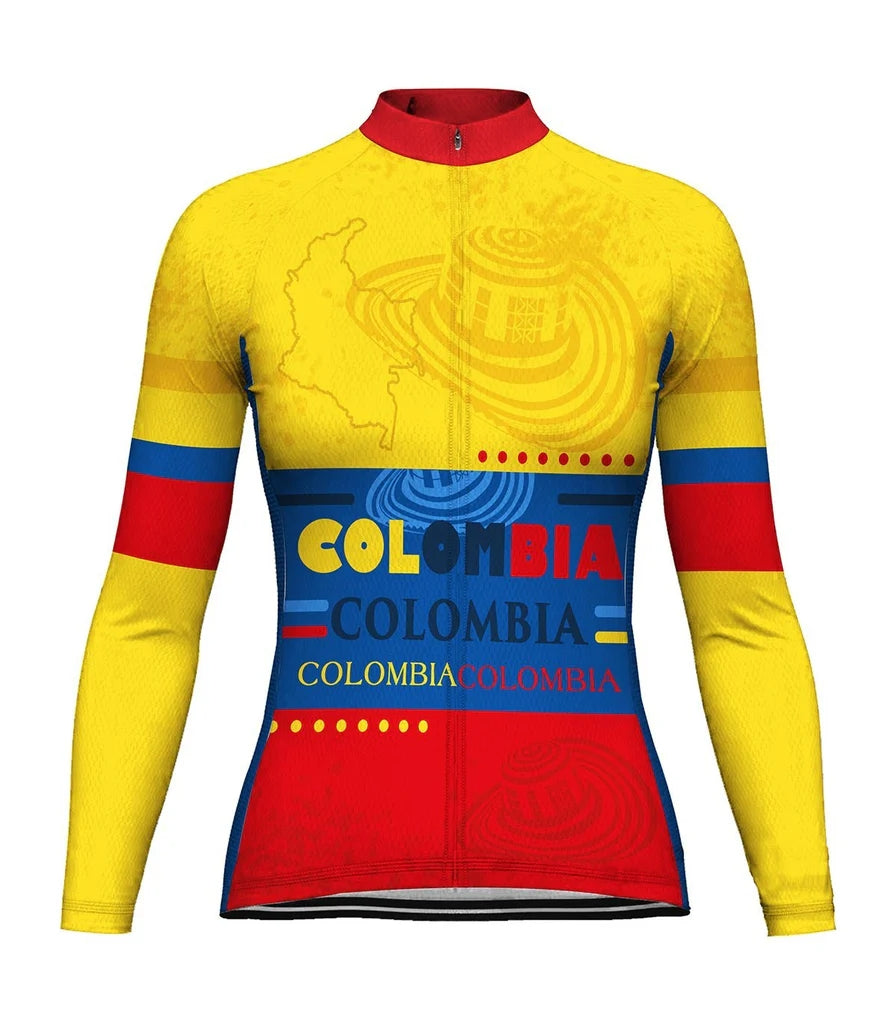 Customized Colombian Women's Thermal Fleece Cycling Jersey Long Sleeve