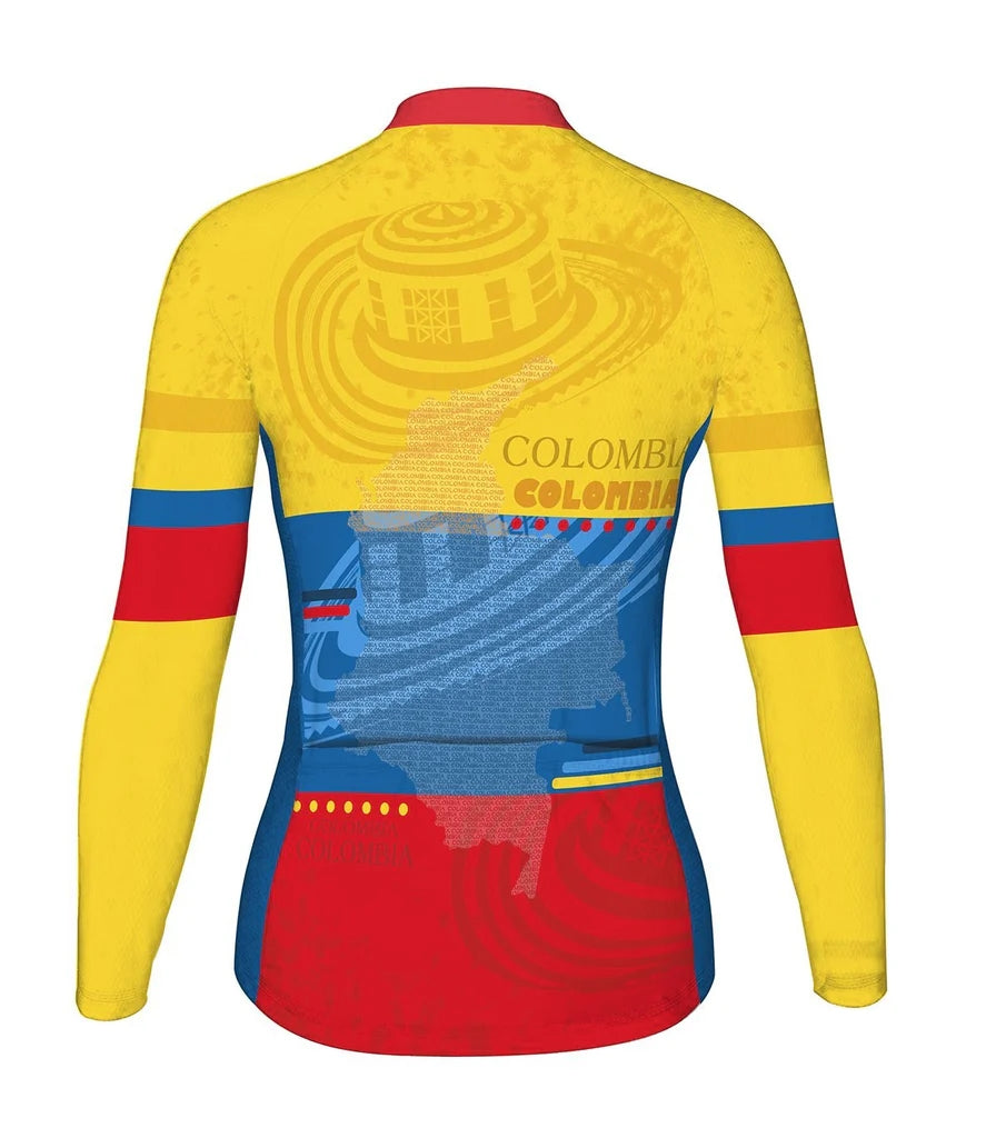 Customized Colombian Women's Thermal Fleece Cycling Jersey Long Sleeve