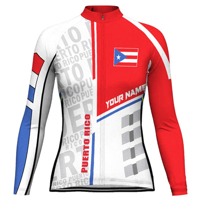 Customized Puerto Rico Women's Winter Thermal Fleece Cycling Jersey Long Sleeve