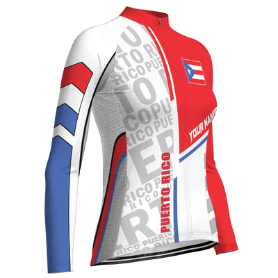 Customized Puerto Rico Women's Winter Thermal Fleece Cycling Jersey Long Sleeve