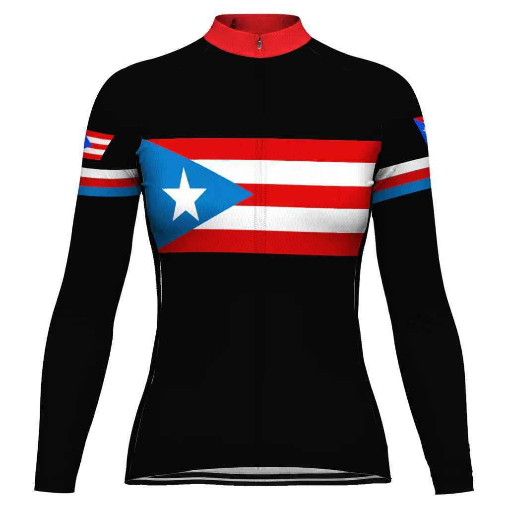 Customized Puerto Rico Women's Winter Thermal Fleece Cycling Jersey Long Sleeve