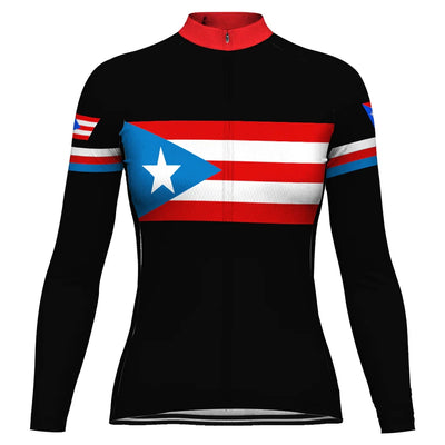 Customized Puerto Rico Women's Winter Thermal Fleece Cycling Jersey Long Sleeve