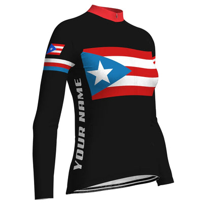 Customized Puerto Rico Women's Winter Thermal Fleece Cycling Jersey Long Sleeve
