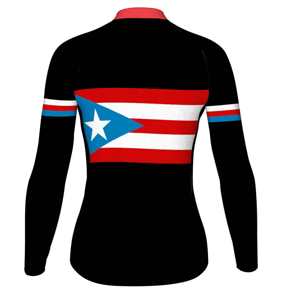 Customized Puerto Rico Women's Winter Thermal Fleece Cycling Jersey Long Sleeve