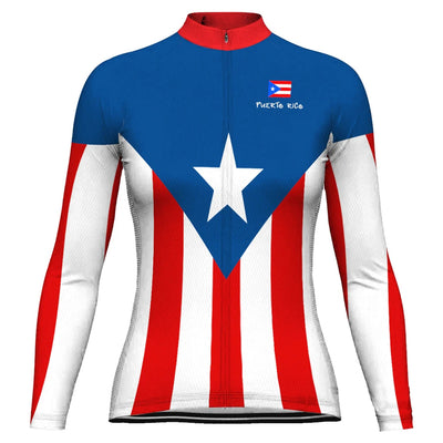 Customized Puerto Rico Women's Winter Thermal Fleece Cycling Jersey Long Sleeve