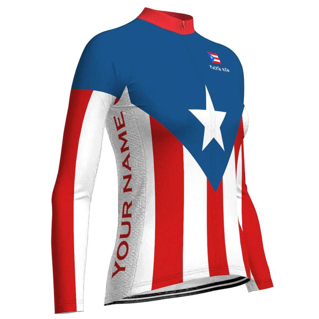 Customized Puerto Rico Women's Winter Thermal Fleece Cycling Jersey Long Sleeve