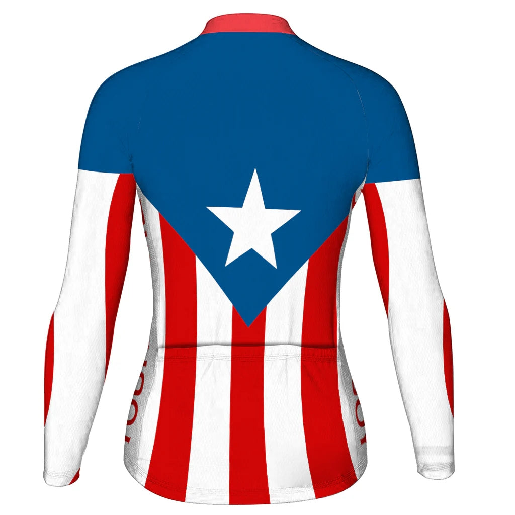 Customized Puerto Rico Women's Winter Thermal Fleece Cycling Jersey Long Sleeve