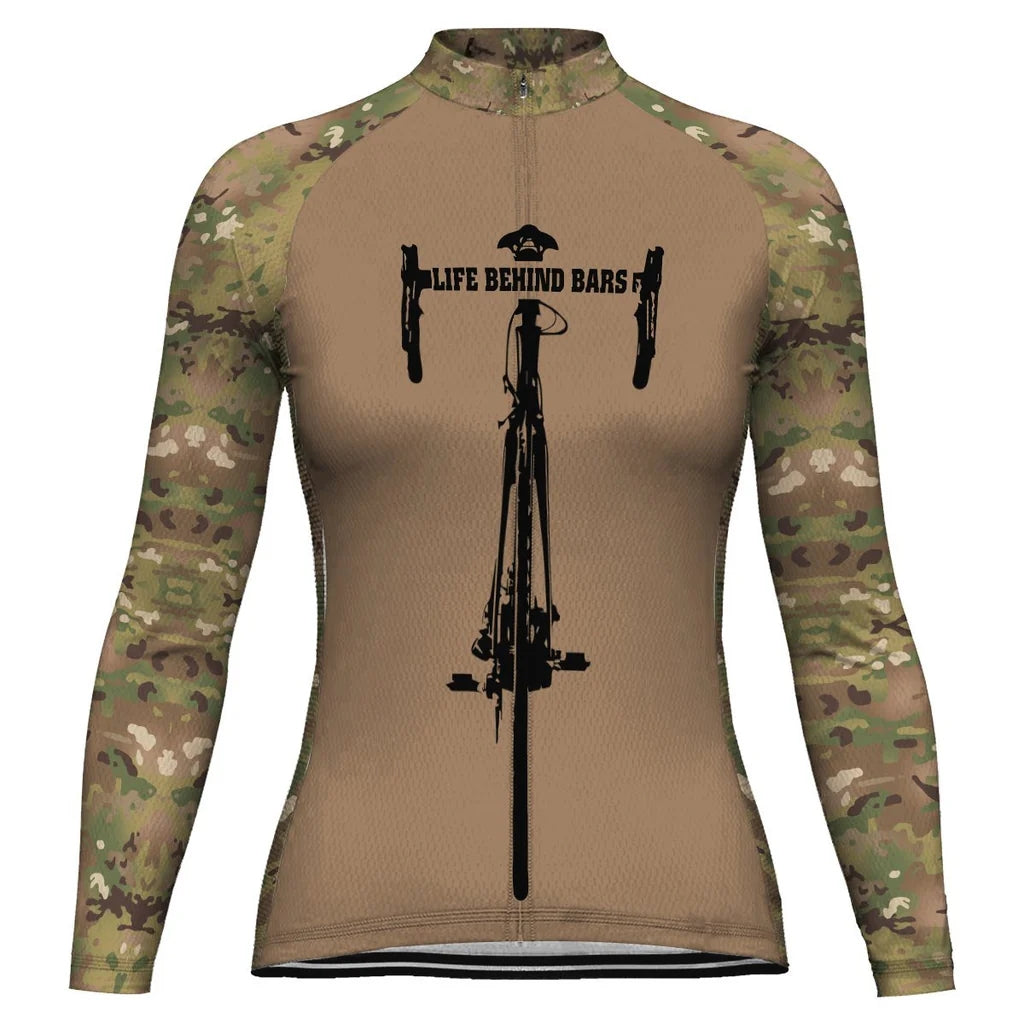 Custom Camo Women's Winter Thermal Fleece Cycling Jersey Long Sleeve