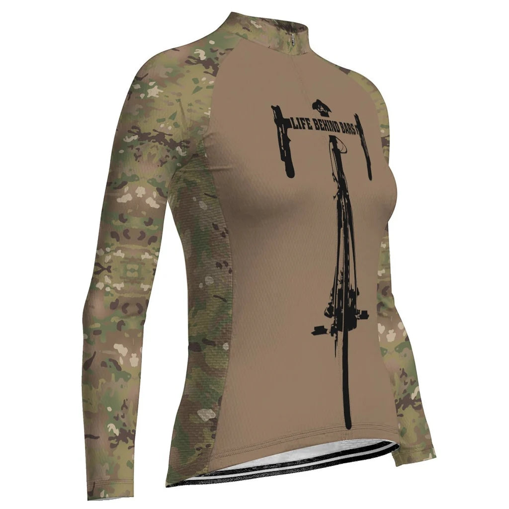 Custom Camo Women's Winter Thermal Fleece Cycling Jersey Long Sleeve