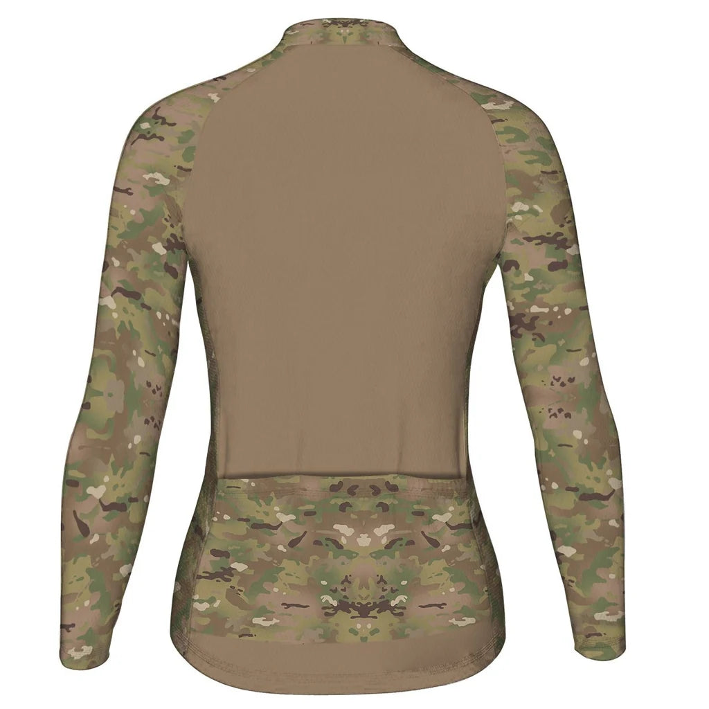 Custom Camo Women's Winter Thermal Fleece Cycling Jersey Long Sleeve