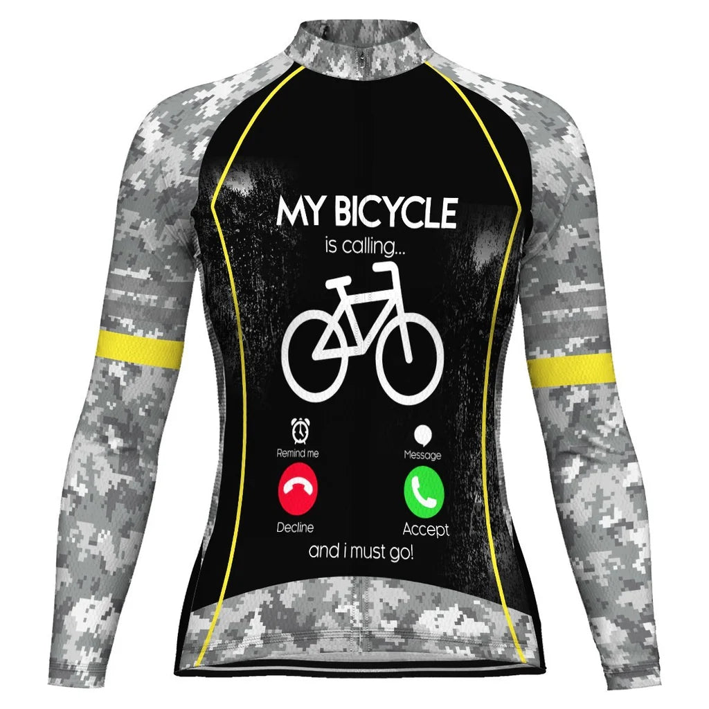 Custom Camo Women's Winter Thermal Fleece Cycling Jersey Long Sleeve