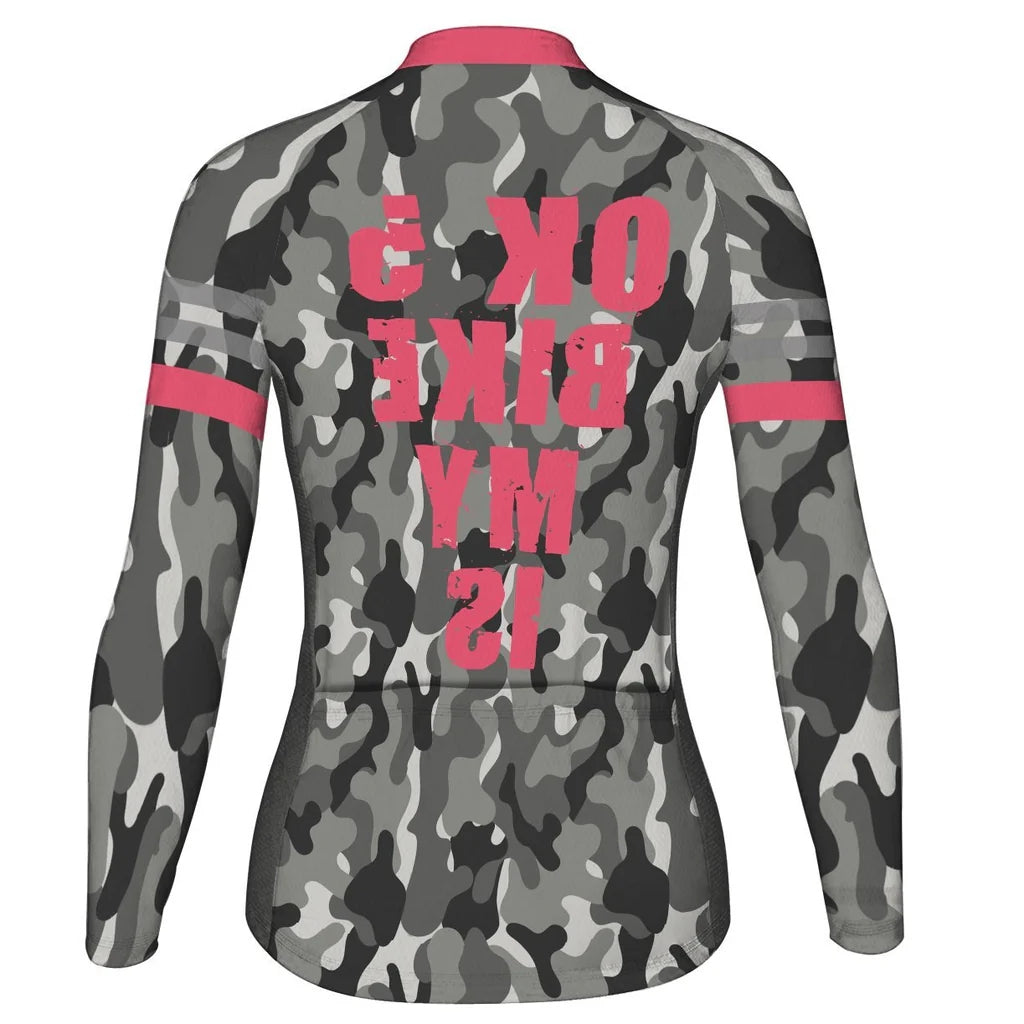 Custom Camo Women's Winter Thermal Fleece Cycling Jersey Long Sleeve