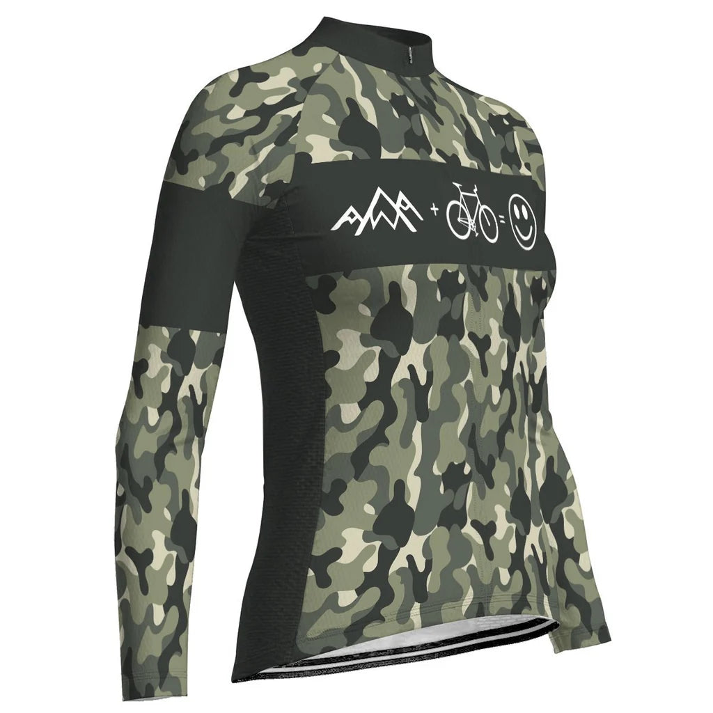 Custom Camo Women's Winter Thermal Fleece Cycling Jersey Long Sleeve