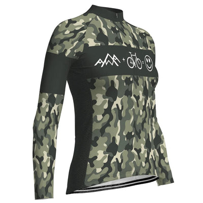 Custom Camo Women's Winter Thermal Fleece Cycling Jersey Long Sleeve