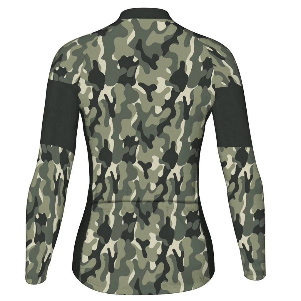 Custom Camo Women's Winter Thermal Fleece Cycling Jersey Long Sleeve