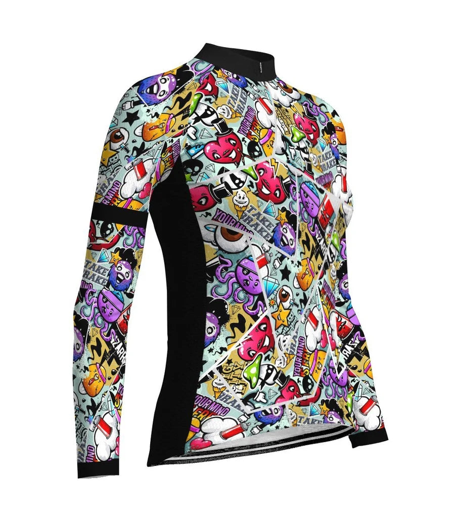 Custom Crazy Women's Winter Thermal Fleece Cycling Jersey Long Sleeve