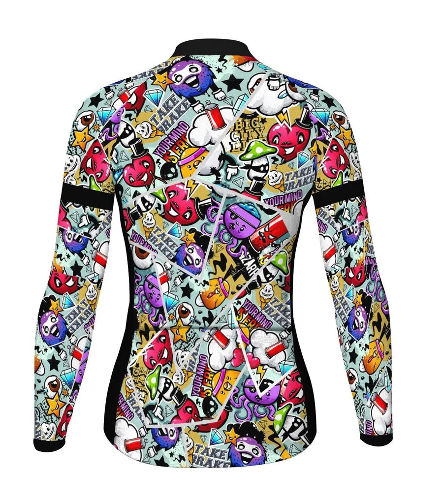 Custom Crazy Women's Winter Thermal Fleece Cycling Jersey Long Sleeve