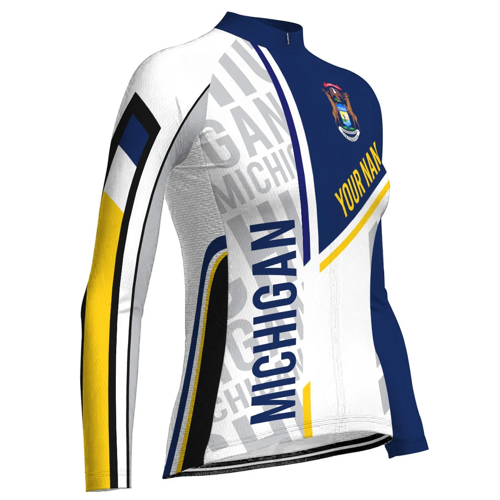 Personalize Michigan Women's Winter Thermal Fleece Cycling Jersey Long Sleeve
