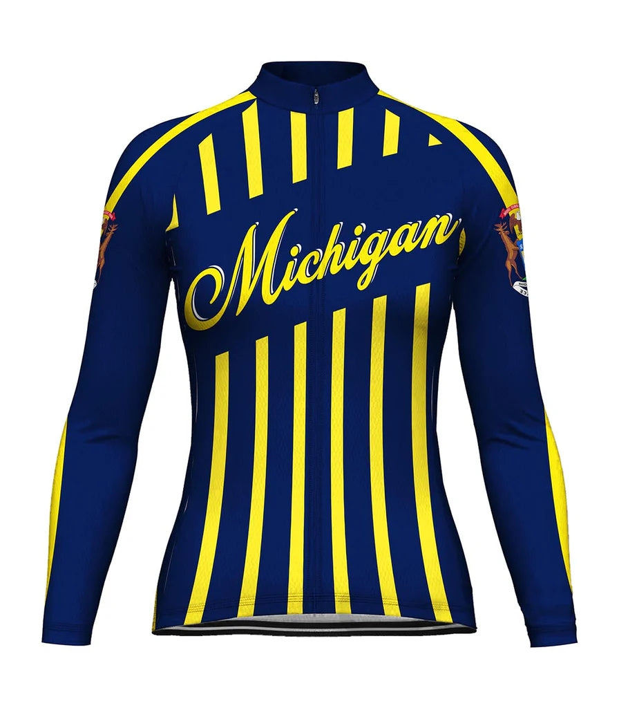 Personalize Michigan Women's Winter Thermal Fleece Cycling Jersey Long Sleeve