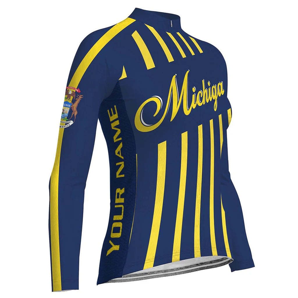 Personalize Michigan Women's Winter Thermal Fleece Cycling Jersey Long Sleeve