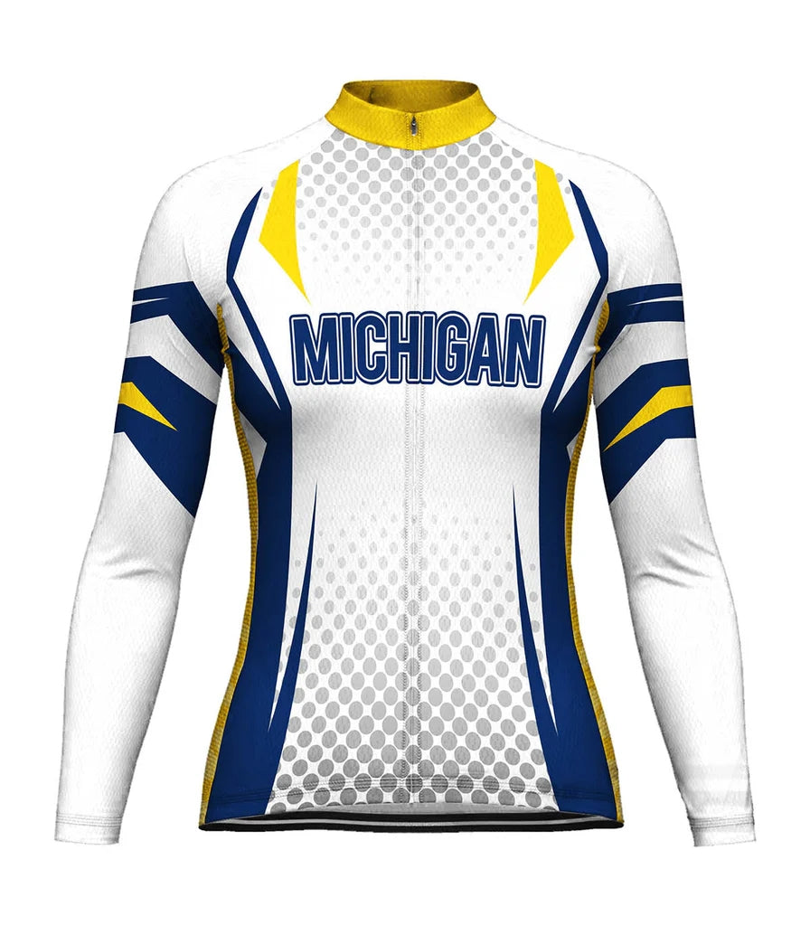 Personalize Michigan Women's Winter Thermal Fleece Cycling Jersey Long Sleeve