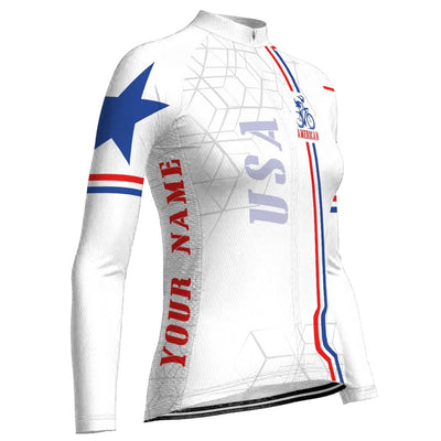 Custom Usa Women's Winter Thermal Fleece Cycling Jersey Long Sleeve