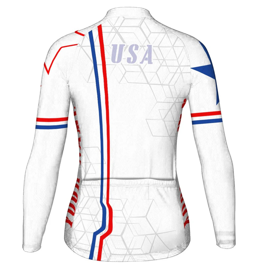 Custom Usa Women's Winter Thermal Fleece Cycling Jersey Long Sleeve