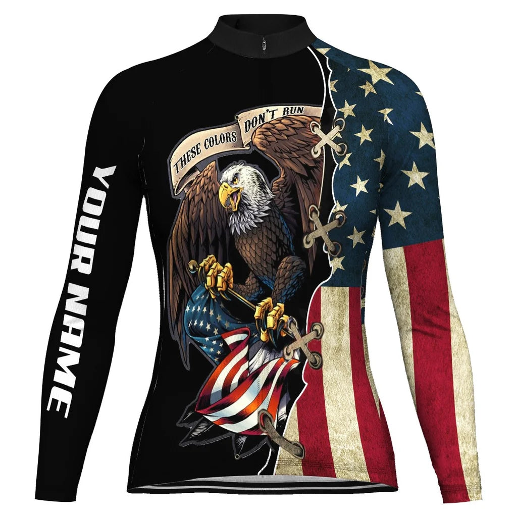 Custom Usa Women's Winter Thermal Fleece Cycling Jersey Long Sleeve