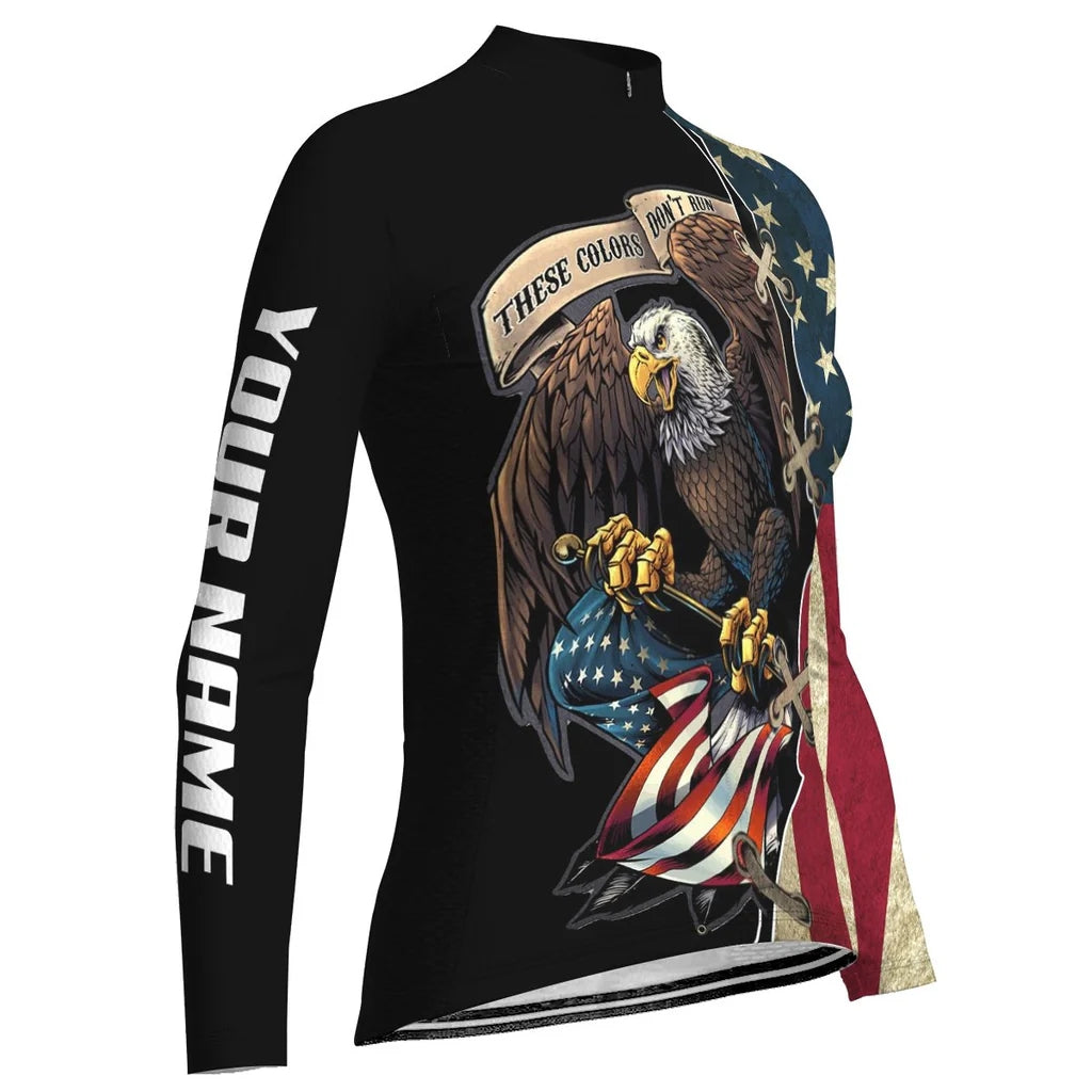 Custom Usa Women's Winter Thermal Fleece Cycling Jersey Long Sleeve