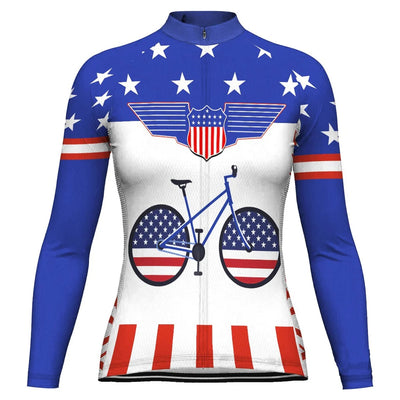 Custom Usa Women's Winter Thermal Fleece Cycling Jersey Long Sleeve