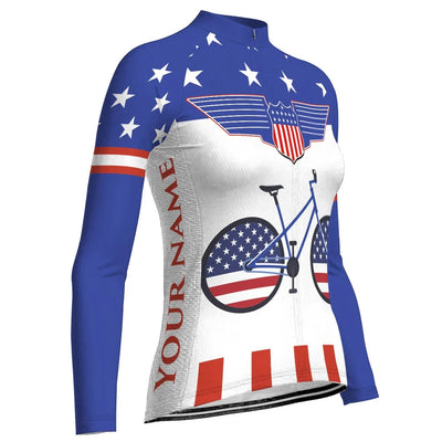 Custom Usa Women's Winter Thermal Fleece Cycling Jersey Long Sleeve