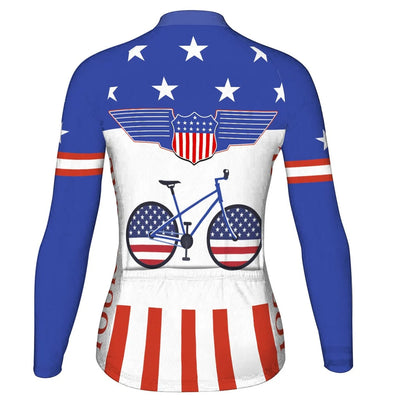 Custom Usa Women's Winter Thermal Fleece Cycling Jersey Long Sleeve