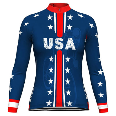 Custom Usa Women's Winter Thermal Fleece Cycling Jersey Long Sleeve