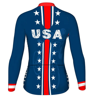 Custom Usa Women's Winter Thermal Fleece Cycling Jersey Long Sleeve