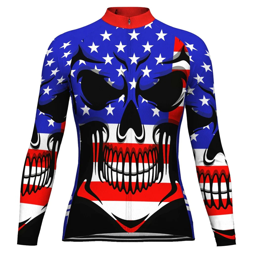 Custom Usa Women's Winter Thermal Fleece Cycling Jersey Long Sleeve
