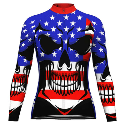 Custom Usa Women's Winter Thermal Fleece Cycling Jersey Long Sleeve