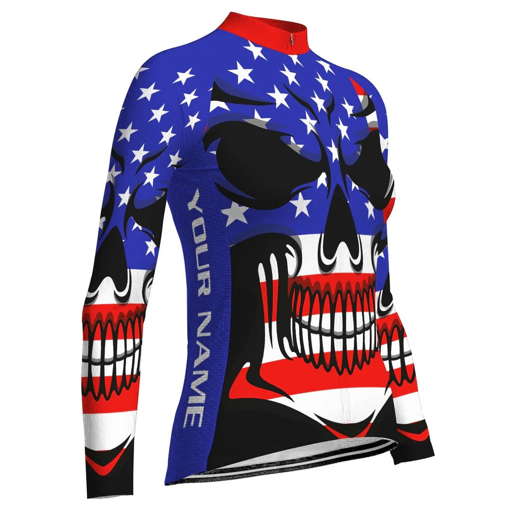 Custom Usa Women's Winter Thermal Fleece Cycling Jersey Long Sleeve